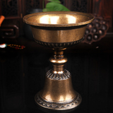 大藏禅饰 佛教用品仿尼泊尔纯铜雕花古色酥油灯座长明灯直径10cm
