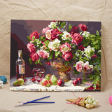 diy手绘数字油画客厅情侣大幅花卉自己填色手工立体数码红酒玫瑰