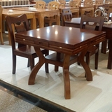 全实木餐桌小户型四方桌伸缩长方形饭桌四方折叠圆形餐桌椅组合