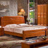 中式橡木床双人床单人床全实木床1.8米1.5米高箱床大床简约现代