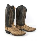 Cowboy㊣美国代购 古着老式西部牛仔风喇叭套筒高筒棕色蛇皮靴子
