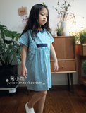 韩国原单 女童蓝条纹翻领棉布宽松裙衣 连衣裙
