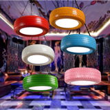 北欧工业风客餐咖啡厅装饰美式创意个性复古酒吧怀旧彩色轮胎吊灯