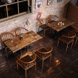 新款复古咖啡厅桌椅奶茶甜品店西餐厅酒吧桌椅主题餐厅餐桌椅组合