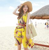 沙滩裙 短款 波西米亚显瘦大码雪纺连衣裙子海边度假韩版2016新款