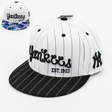 MLB棒球帽专柜代购白黑色条纹YANKEES平沿帽嘻哈帽子14600 1463R