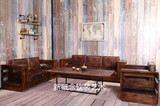 美式复古实木沙发椅 铁艺实木三人沙发铁艺实木沙发仿古卡座组合
