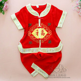 2015 夏季唐装新款 儿童童装 男童宝宝短袖 短裤 中国风婴儿服红