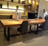 loft办公桌简易餐桌铁艺实木桌椅组合长方形复古会议桌子