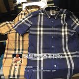 香港代购 BURBERRY/博柏利男士大格纹棉质短袖衬衫40039361