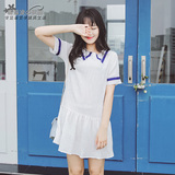 韩国学院风短袖水手服海军风连衣裙韩版学生棉布裙子夏季女短裙