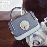 【直供】包包2016新款女包欧美锁扣小方包休闲单肩撞色百搭手提包