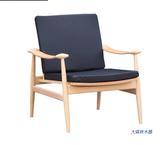 北欧单人休闲实木靠背扶手皮革沙发椅设计师装饰椅躺椅