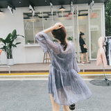 AHY自制2016夏装新款系带流苏喇叭袖雪纺百褶裙连衣裙两件套韩版