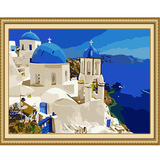 数字油画diy包邮特价 客厅蓝色自然风景情侣手绘画 地中海40*50