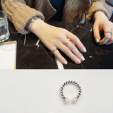 韩国进口开口戒指S925纯银复古泰银珍珠女指环麻花生日礼物银饰