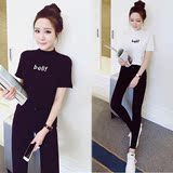 2016春夏新款韩版刺绣字母短袖套头针织衫女装修身显瘦短款打底衫