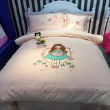 新品全棉儿童绣花四件套粉色刺绣卡通公主风纯棉床单床上用品