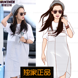 宋智孝机场同款白T恤字母拼接条纹不规则短袖连衣裙16夏女装新款