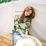 夏季新款韩国甜美宽松大码香蕉印花喇叭袖雪纺衫七分花瓣袖衬衫女
