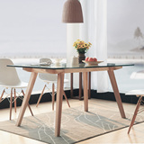 现代简约 北欧设计 长方形 钢化玻璃餐桌 创意全实木饭桌CZ007A