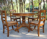 特价美式乡村田园 简约全实木圆餐桌椅1.1米饭桌 可拉伸 桦木实拍