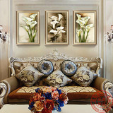 现代欧式客厅装饰画百合花卉三联玄关制卧室玄关配壁纯手绘工油画