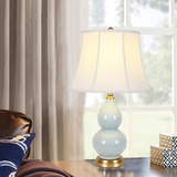 新中式全铜台灯创意温馨美式客厅卧室设计师手工复古葫芦陶瓷台灯