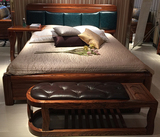 乌金木真皮全实木双人床1.8米现代中式卧室原木软靠包厚重大床