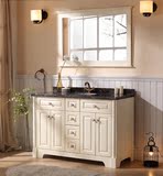 美式浴室柜组合橡木实木落地柜整体卫浴柜大理石台下盆洗手洗脸盆