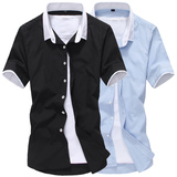 夏季新款短袖衬衫男韩版时尚寸衫修身型大码纯色衬衣男装学生衣服