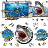 3D立体海洋鱼海底世界鲨鱼卡通墙贴卧室浴室客厅厨房宿舍装饰贴纸