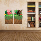 Minecraft周边小粉猪和小黑牛我的世界墙贴卡通环保儿童房贴纸
