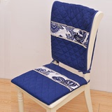 现代中式植物花卉坐垫餐椅连体布艺棉麻椅背加厚方形印花帆布椅垫