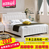 实木床橡胶木床双人床简约现代中式高箱储物床1.8米1.5米婚床白色