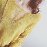 【FEELROOM】秋季  破洞设计 镂空纯色宽松长袖套头针织衫 女