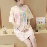 新款孕妇装夏装韩版钉珠字母花朵印花短袖孕妇连衣裙2016孕妇T恤