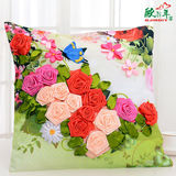 欧锦丝带绣抱枕客厅花卉3D立体绣沙发靠垫 最新款包邮 玫瑰蝴蝶梦