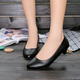 新款舒适3厘米单鞋 女职业黑白色工作鞋低跟女士小皮鞋上班职业鞋