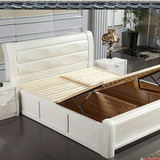 全实木老榆木双人床简约现代中式白色开放漆1.51.8米高箱气压床