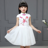 儿童白色公主裙礼服女童连衣裙夏季新款小女孩中国风旗袍唐装纱裙