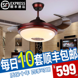 中式吊扇灯实木家用风扇吊灯隐形餐厅卧室客厅风扇灯led现代古典