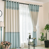 简约现代纯色遮光窗帘成品布料棉麻拼接大气客厅卧室落地飘窗窗纱