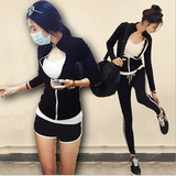 韩国晨练瑜伽三件套健身服女夏季显瘦健身房跑步运动套装女纯棉秋