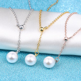 S925纯银珍珠项链女天然贝珠气质短款吊坠银饰品韩版锁骨链防过敏
