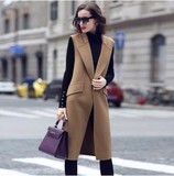 2015韩版秋季羊绒新款西服马甲外套中长款毛呢英伦风大码显瘦女款
