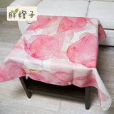 简约现代韩式水彩花瓣棉麻茶几布清新粉色餐桌布正长方形盖布台布