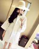 韩版2016春装新款超仙白色包边蕾丝镂空宽松女开衫中长款薄外套潮