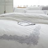 韩式宜家酒店床上用品纯棉纯色四件套床单全棉蕾丝花边套件1.8床
