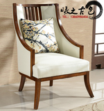 新中式实木布艺沙发大厅高背椅水曲柳酒店会所单人沙发椅家具定制